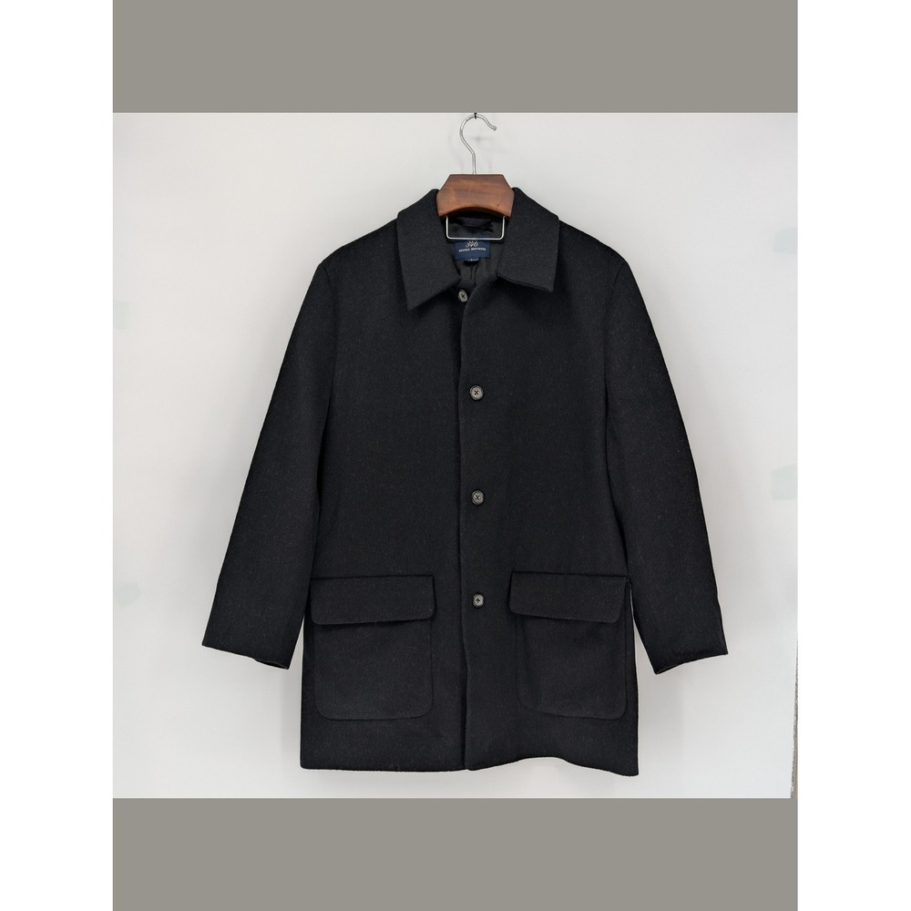 Brooks Brothers 346 Wool Coat Mens L Black Car Coat Button Front